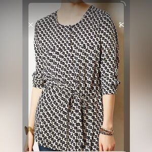 Anthropologie Maeve Black and White Tie Front Blouse
